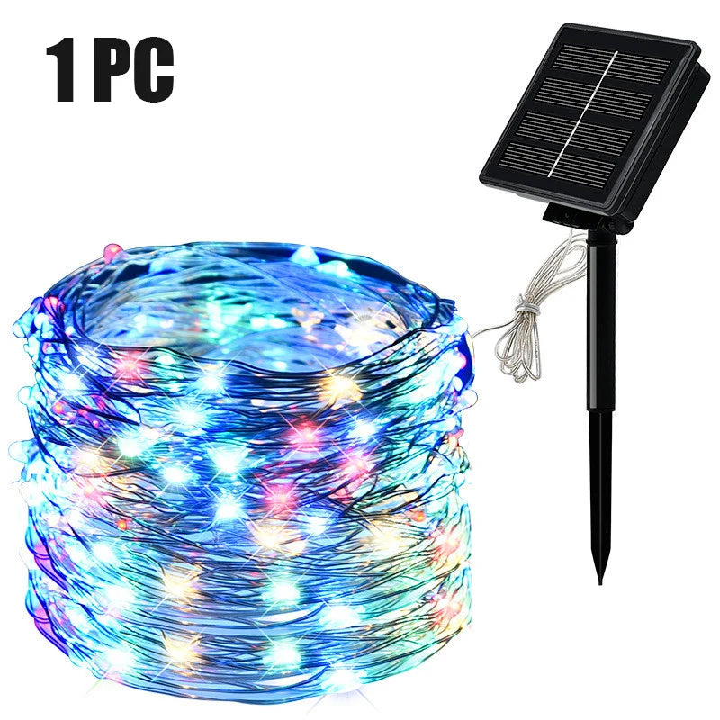 Outdoor Solar String Light LED Fairy Garland 8 Mode Garden Yard Party Christmas Decoration Copper Wire Lamp