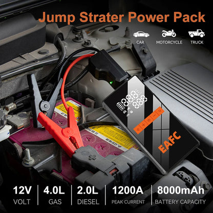 EAFC 1200A Car Jump Starter Power Bank 150PSI Portable Air Pump Car Battery Emergency Boosters Starting Device Car Starter