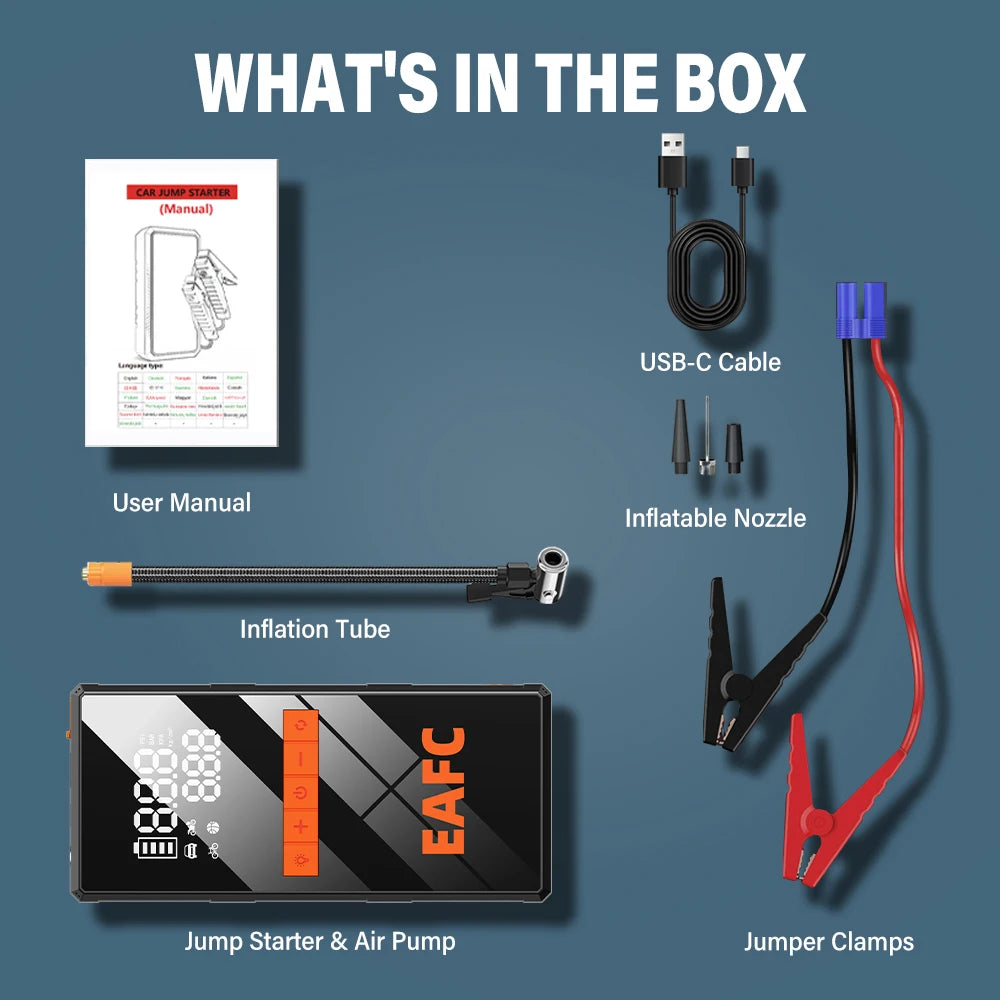 EAFC 1200A Car Jump Starter Power Bank 150PSI Portable Air Pump Car Battery Emergency Boosters Starting Device Car Starter