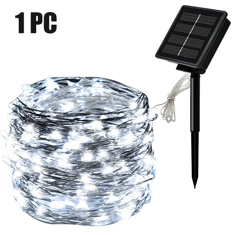 Outdoor Solar String Light  LED Fairy Garland 8 Mode Garden Yard Party Christmas Decoration Copper Wire Lamp