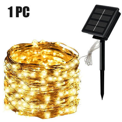 Outdoor Solar String Light  LED Fairy Garland 8 Mode Garden Yard Party Christmas Decoration Copper Wire Lamp