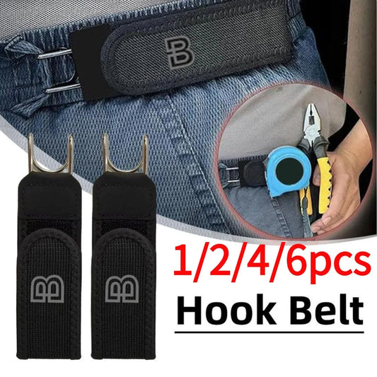 1/2/4/6pcs Metal Hook Elastic Belt Unisex Adjustable Lazy Big Belly Belt Iron Hook Elastic Convenient Design Velcro Waist Buckle