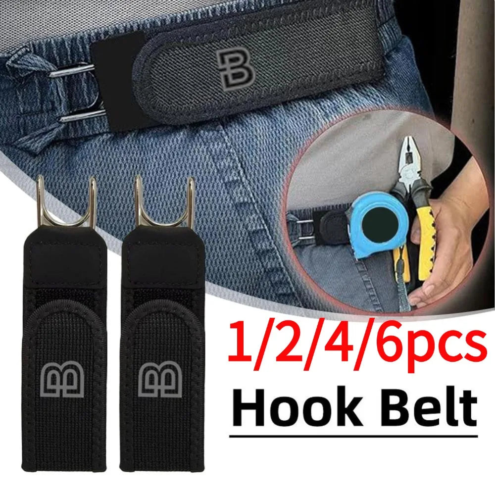 1/2/4/6pcs Metal Hook Elastic Belt Unisex Adjustable Lazy Big Belly Belt Iron Hook Elastic Convenient Design Velcro Waist Buckle
