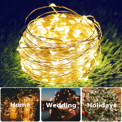 Outdoor Solar String Light  LED Fairy Garland 8 Mode Garden Yard Party Christmas Decoration Copper Wire Lamp