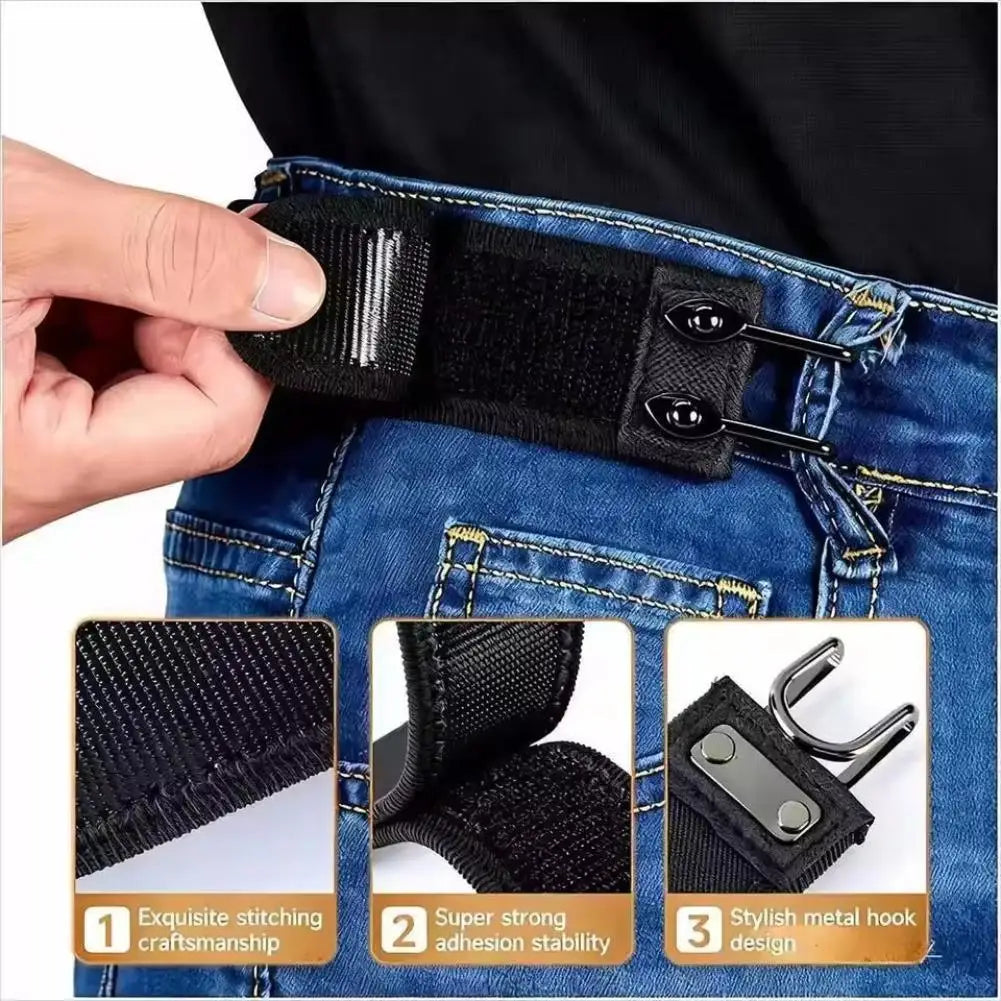1/2/4/6pcs Metal Hook Elastic Belt Unisex Adjustable Lazy Big Belly Belt Iron Hook Elastic Convenient Design Velcro Waist Buckle
